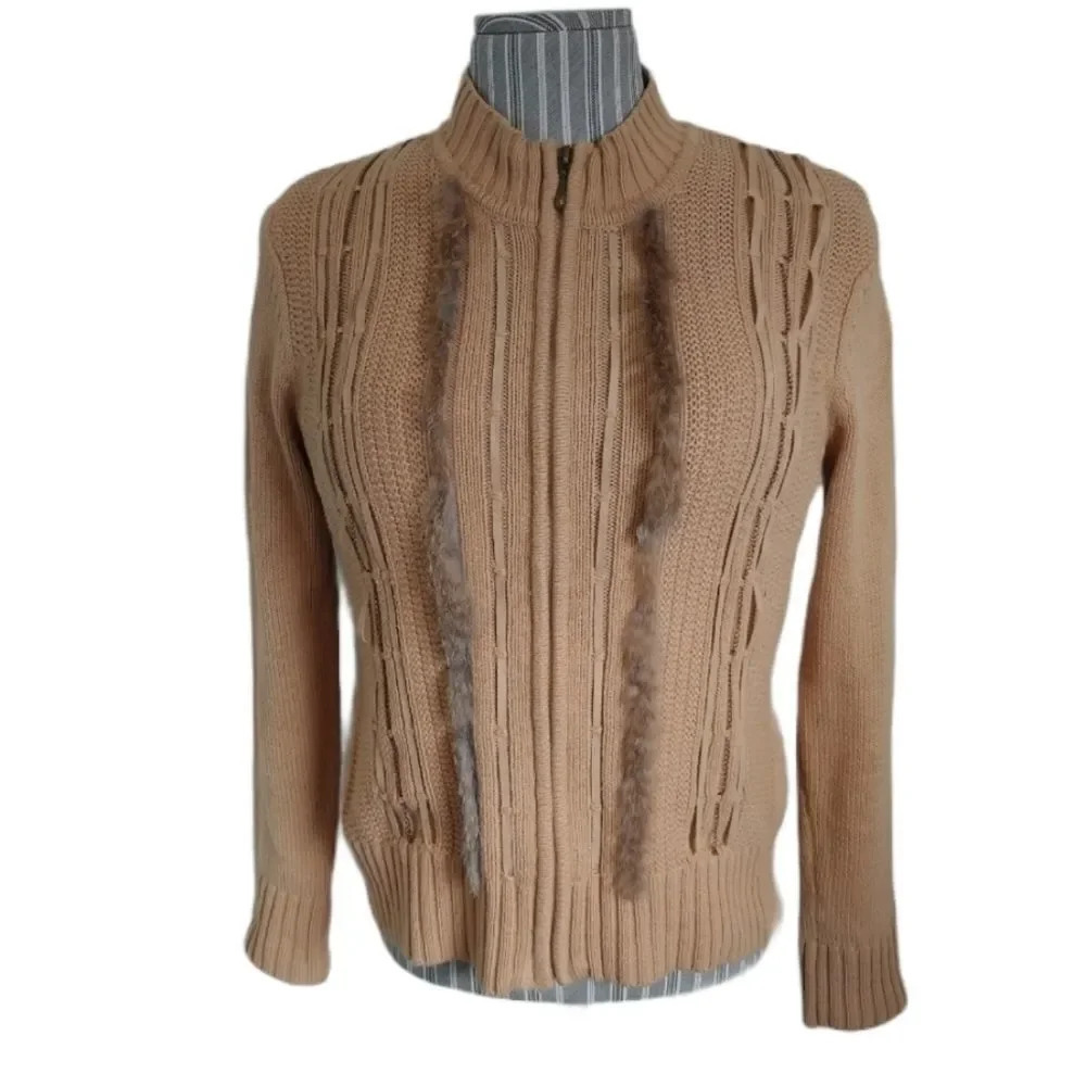 Conrad C Tan Knit  Zipper Cardigan, SP